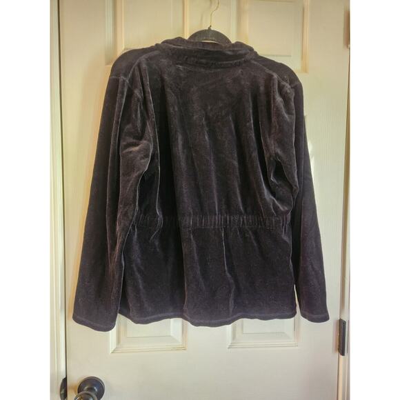 Talbots Small Black Velour Jacket Full Zip Pockets Size Large - Picture 2 of 9